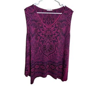 Exclusive One Tank Top Women's Xl Purple Printed V-Neck Colorful Shirt Boho